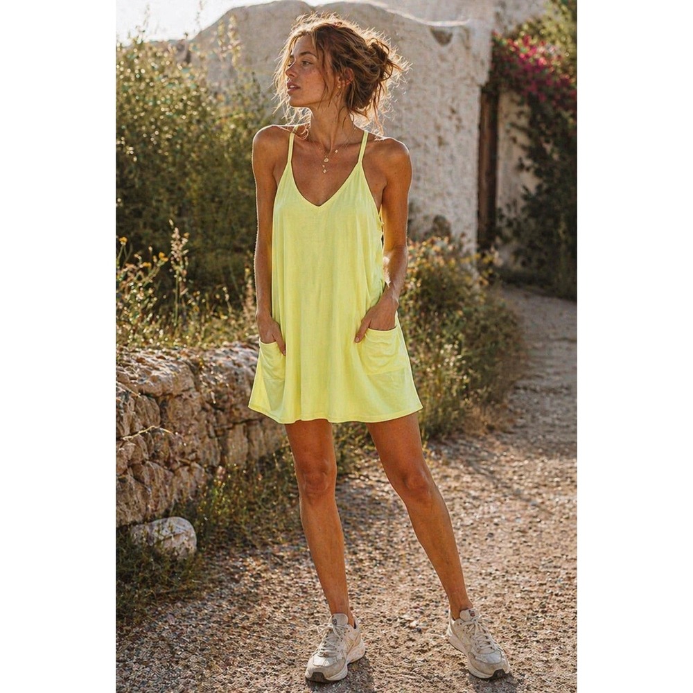 Free People Movement Women's Hot Shot Mini Dress Sour Citrus Large NEW